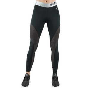 Nike Pro Warm Tight Fit 7/8 Training Gym Leggings with Gold & Silver Medium